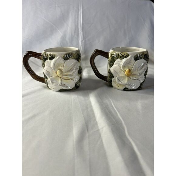 Vintage Magnolia Sugar And Creamer Set W/ 2 Tea Mugs Southern Charm Old Money - Picture 4 of 8